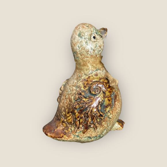 Vintage Pottery, Heavy Crackle Style Finish, French Athezza Duckling Duck - Picture 4 of 5